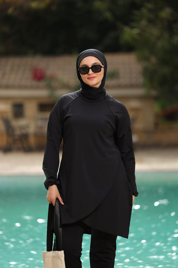 Black warp top Swimsuit set