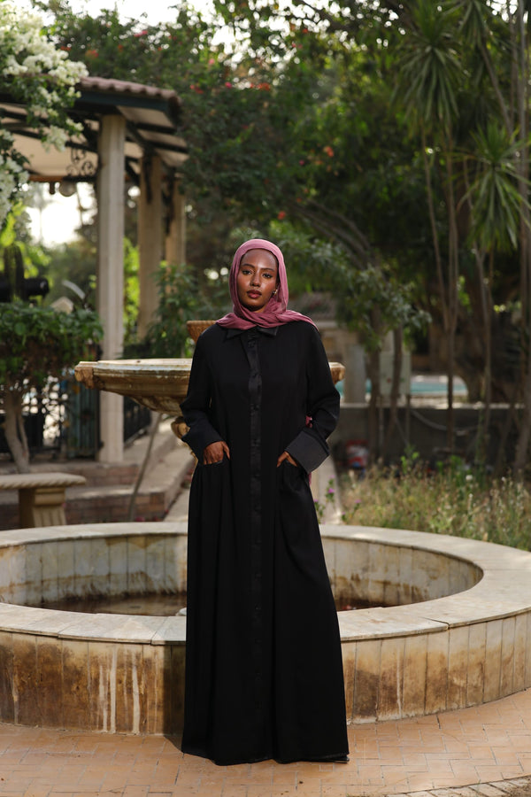Classic button up Abaya with satin details