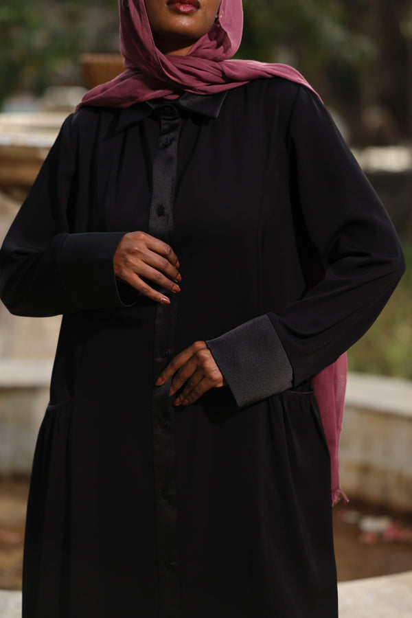 Classic button up Abaya with satin details