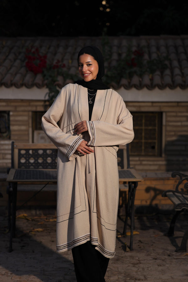 linen embroidered cardigan with drawstring