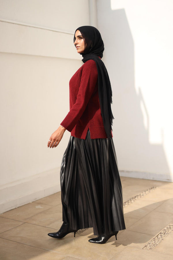 Pleated faux leather skirt