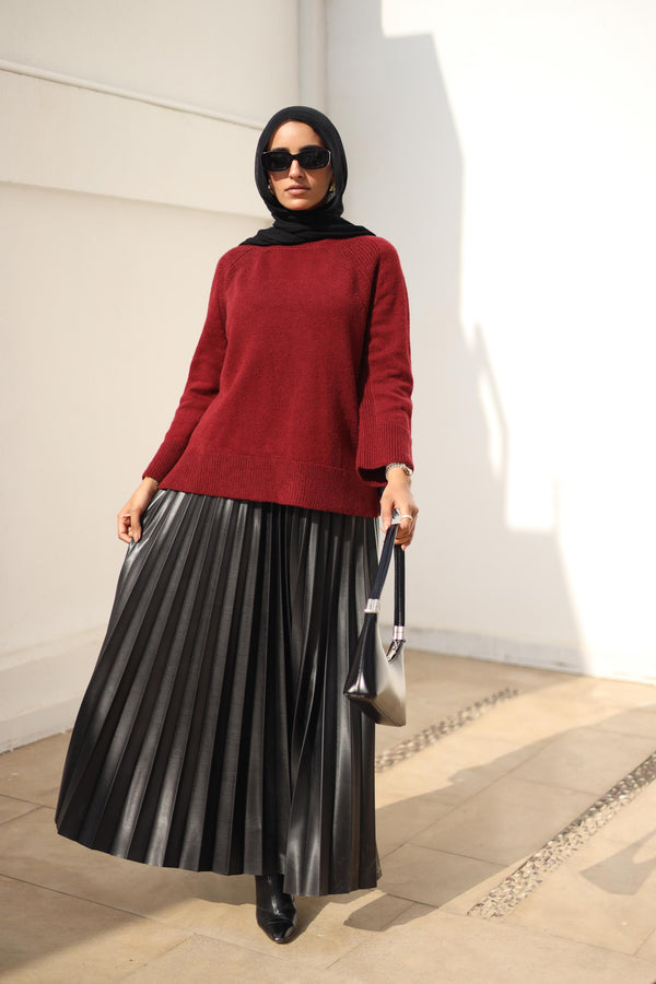 Pleated faux leather skirt