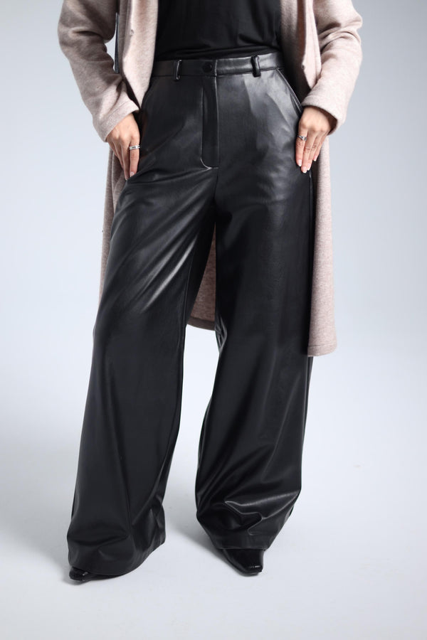 Leather wide-leg pants