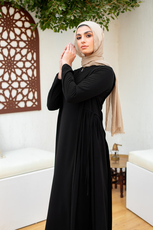 Everyday casual abaya with side pleated cut with ties