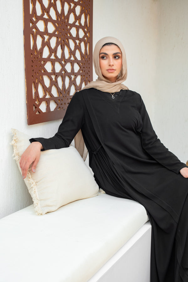 Everyday casual abaya with side pleated cut with ties