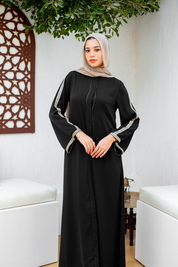 Gold Embellished Crepe open abaya