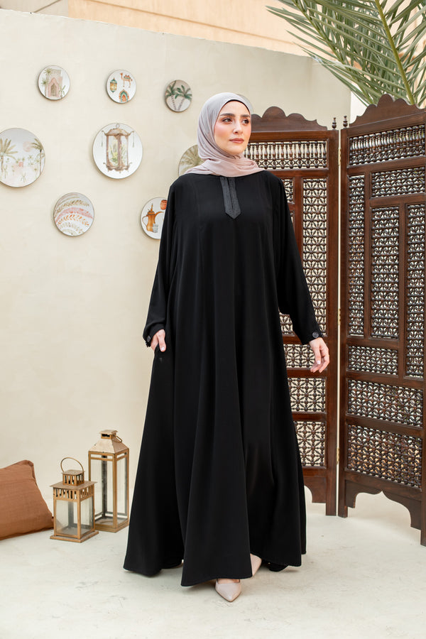 Black squared Abaya with Cuff Detailing