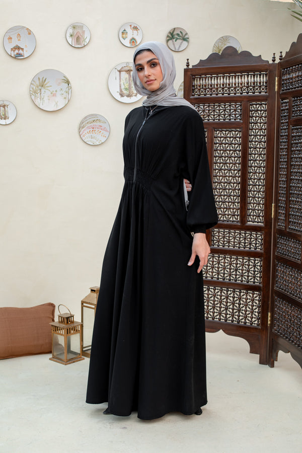 Elastic zip up abaya dress