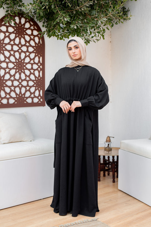 gathered waist oversized abaya