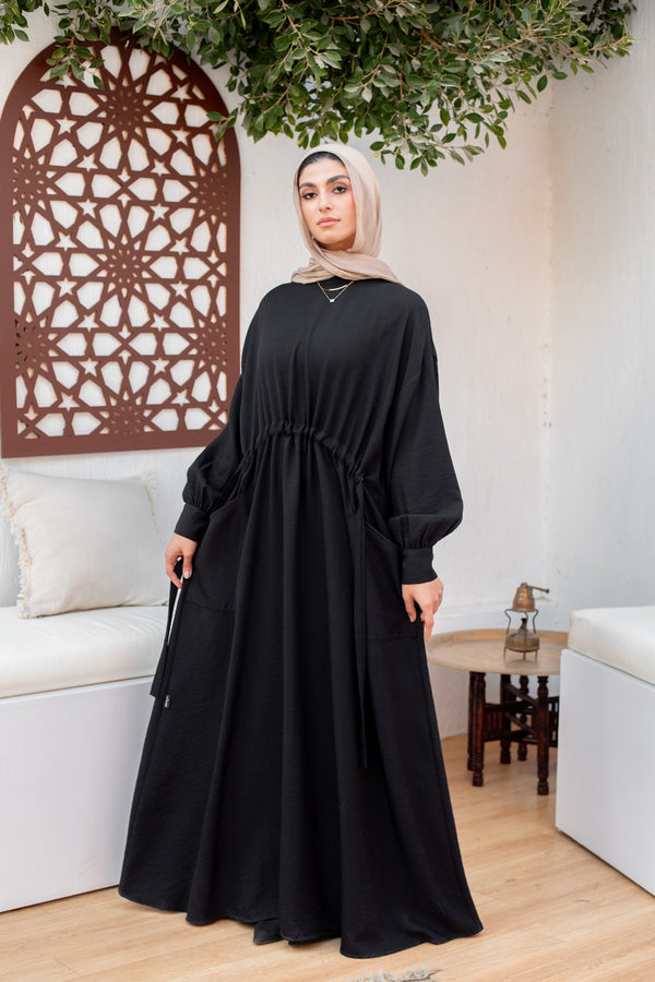 gathered waist oversized abaya