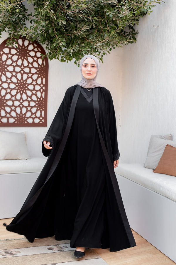 Crepe * Satin Open Abaya with lace