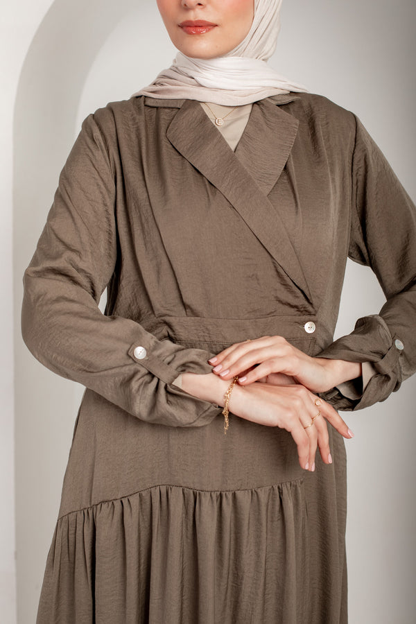 Silk wrap dress with classic collar