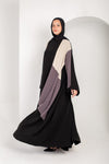 Color block black , grey and beige open abaya