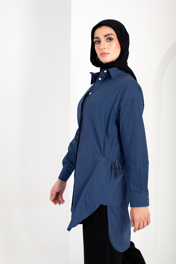 Poplin High low shirt with side pockets