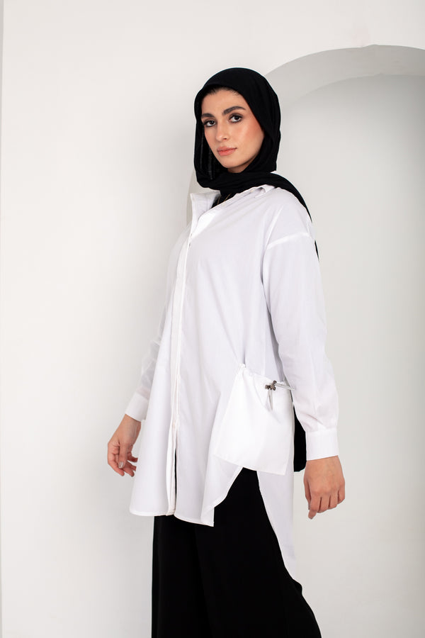 Poplin High low shirt with side pockets
