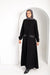 Closed button up abaya with dainty satin detailing