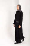 Closed button up abaya with dainty satin detailing
