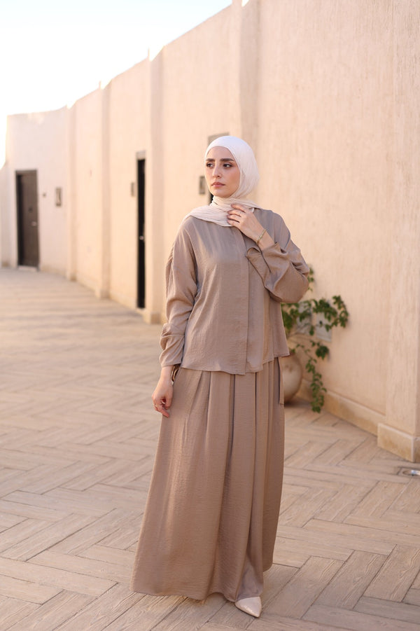 Beige Celestial Pleated Set