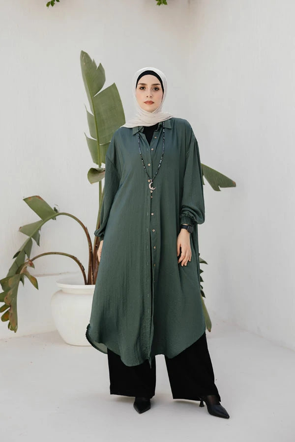 Crunched silk shirt dress