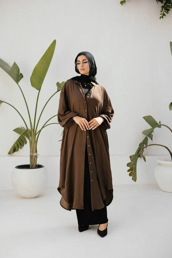 Crunched silk shirt dress