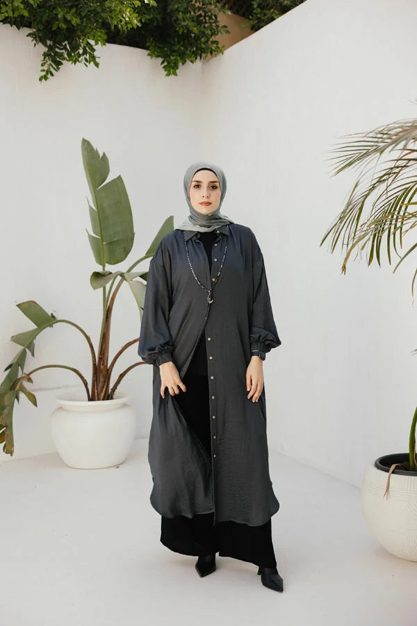 Crunched silk shirt dress