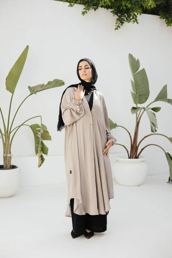 Crunched silk shirt dress
