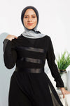 Abaya With diagonal satin strips