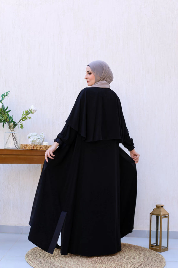 Abaya crepe Abaya Noir With side banda