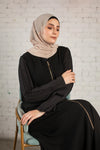 Abaya with cotton sleeves and golden zipper