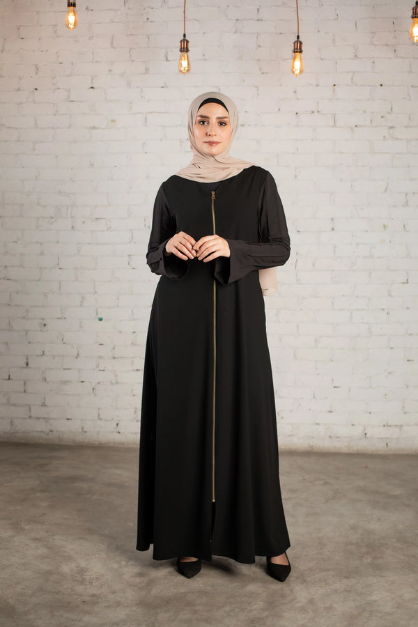 Abaya with cotton sleeves and golden zipper