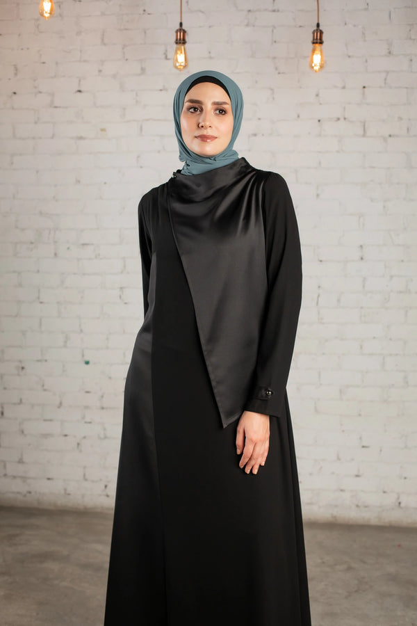 Abaya with satin Half collar