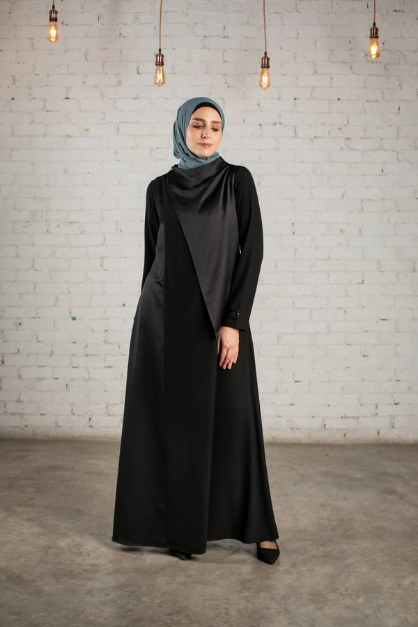 Abaya with satin Half collar