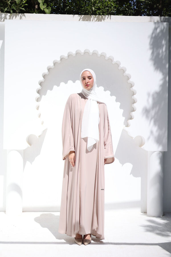 Flowy Open Abaya With Daintygold Detailing and basic dress