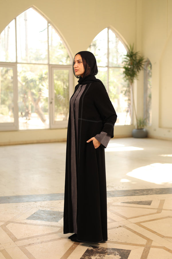 Dual fabric abaya shirtgrey