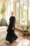 Dual-Fabric elegant open Abaya black 1842