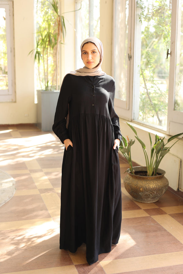 Flowing textured wide dress black