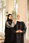 Dual-Fabric elegant open Abaya black 1842