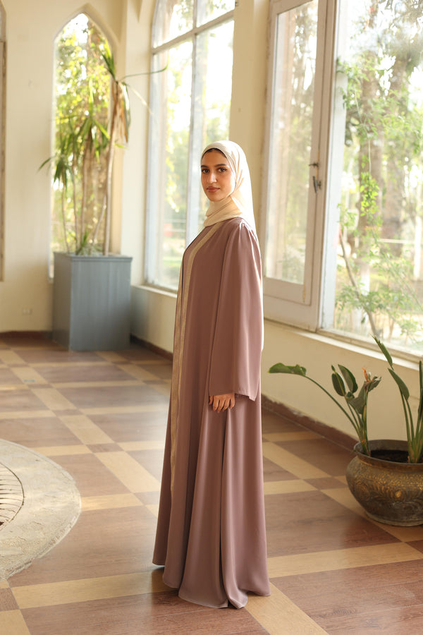 Shine Trim Abaya Set cafe