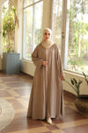 Soft crushed fabric abaya beige
