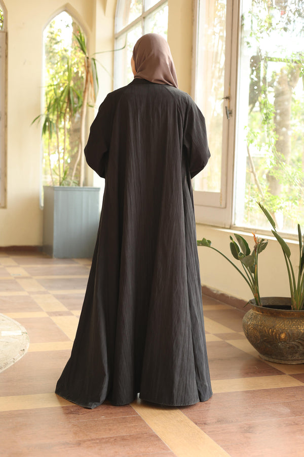 Soft crushed fabric abaya black