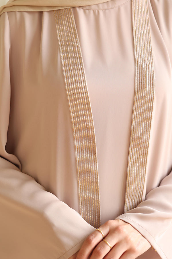 Shine Trim Abaya Set beige
