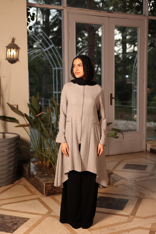 high low blouse with zipper grey