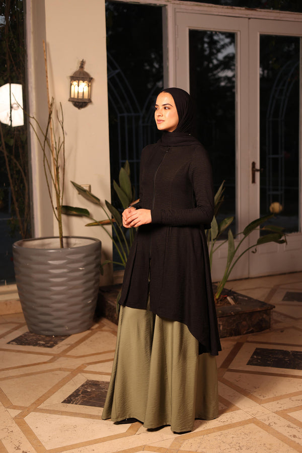 high low blouse with zipper black