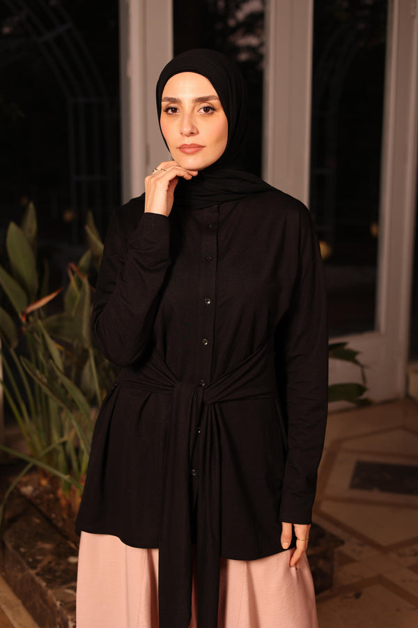 Modern Tie-Waist Shirt black