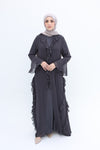 Chiffon Ruffle Abaya Set grey