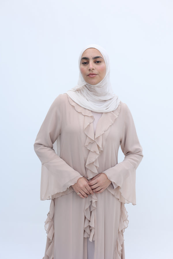 Chiffon Ruffle Abaya Set beige