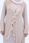Chiffon Ruffle Abaya Set beige
