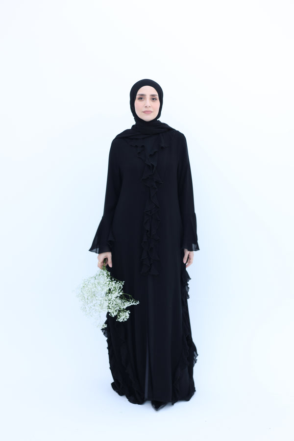 Chiffon Ruffle Abaya Set black