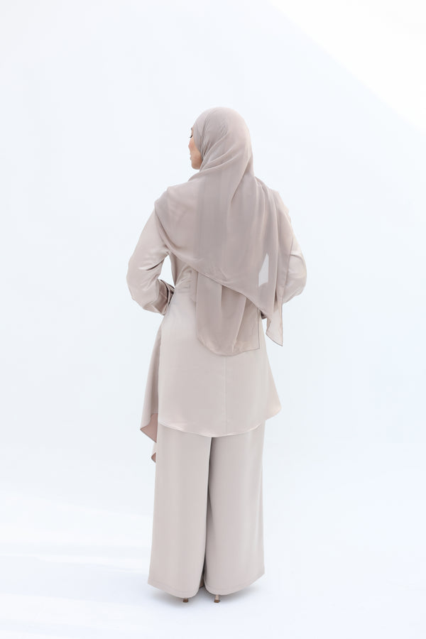 Wrapped Satin Draped Set beige