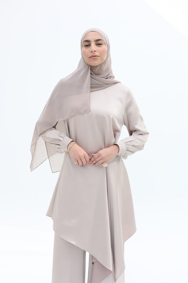 Wrapped Satin Draped Set beige